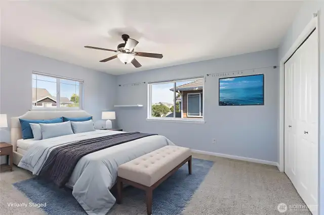 Huge second bedroom with large closet, ceiling fan and easy access to the main bathroon.