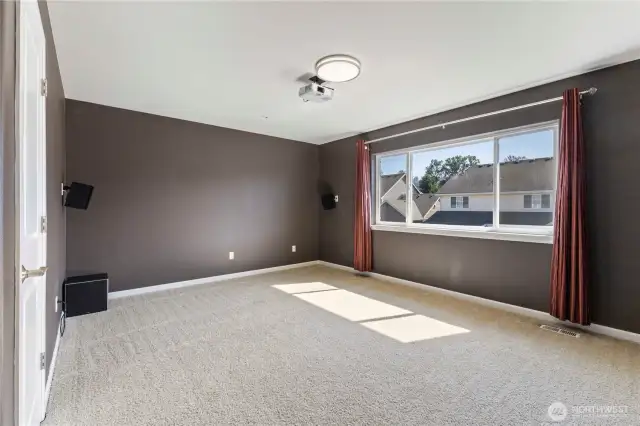 Media room has a good size closet and can easily be a 5th bedroom.
