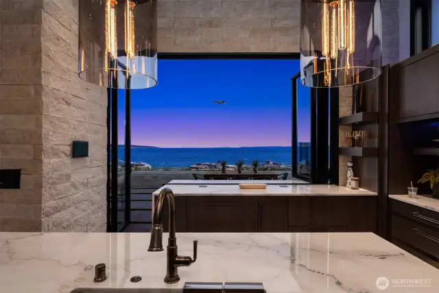 Floating shelves, deep pull out drawers, LED lighting, commercial appliances. You have it all!