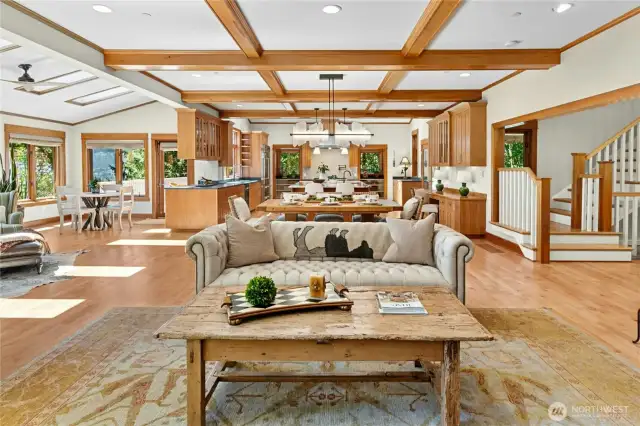 Wood Boxed Ceiling offers an elevated visual interest while providing Improved Acoustics in this Spacious Great Room.
