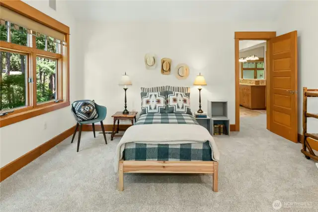 Upper Level Bedroom 2 - access to Jack and Jill bathroom & forest views.