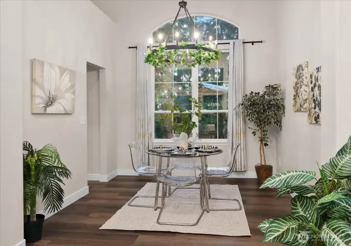 Formal dining area with updated fixture