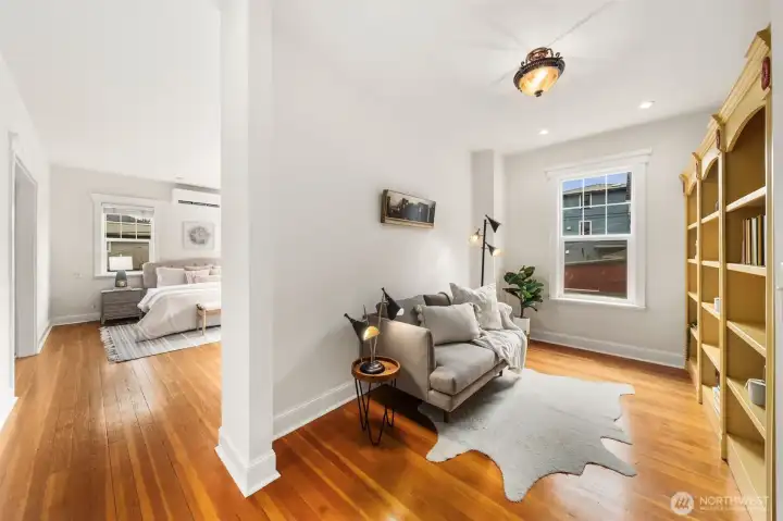 Sitting room/library adjacant to primary bedroom.