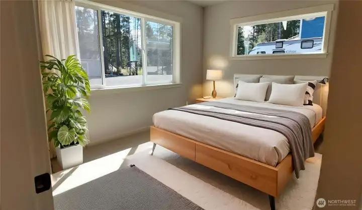 Primary Bedroom first floor. AI staged.