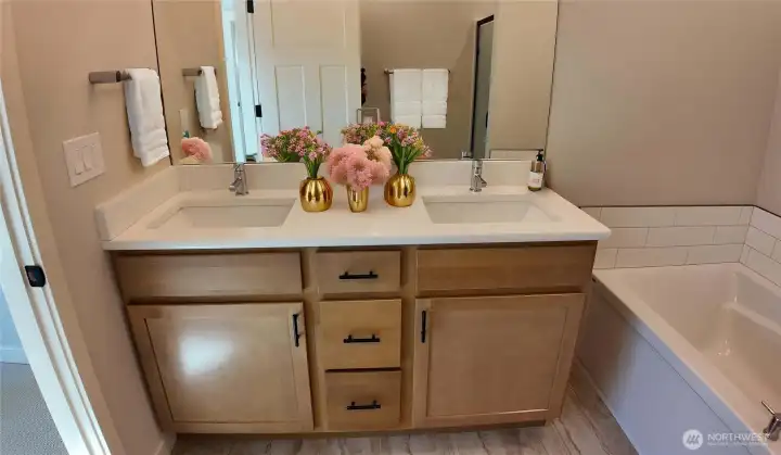 Primary Bath first floor. AI staged.