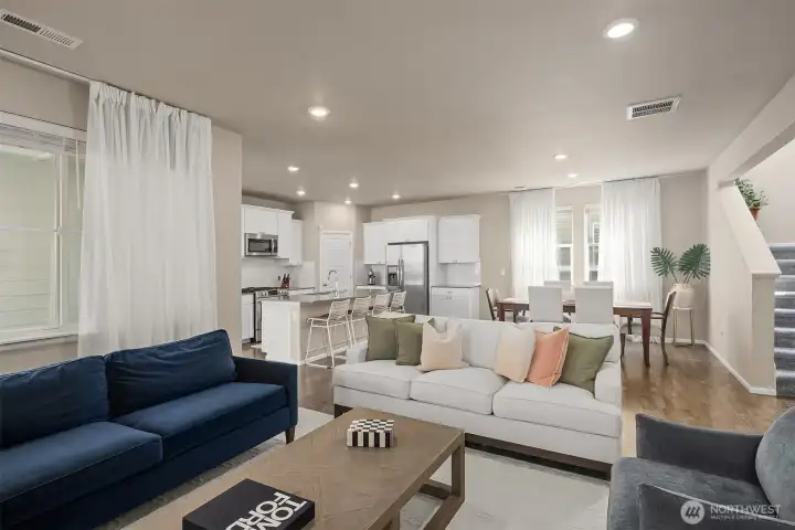 Living room and dining room