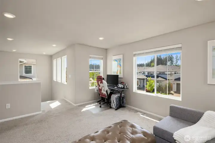Upper level loft with views of Mt Rainier