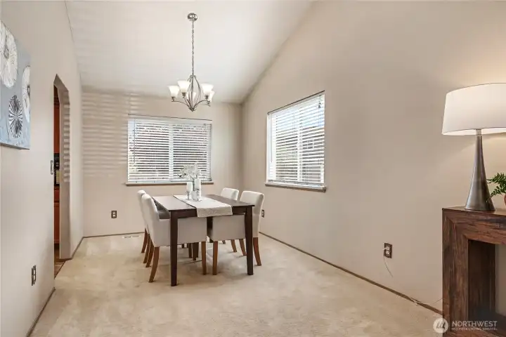 Light-filled dining room next to the kitchen