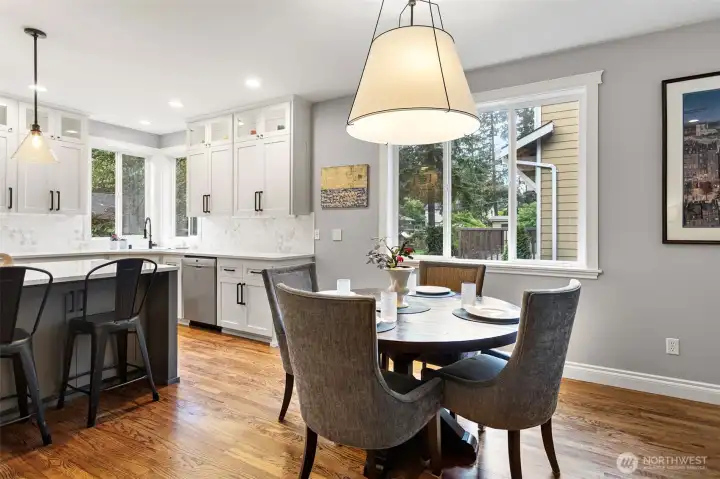 informal dining area with north facing window. Rejuvenation oversized pendant.