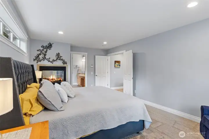 Enter through french doors. Gas fireplace to enjoy from bedroom or from the bath!