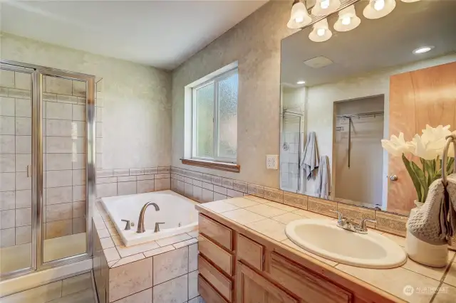 such a beautiful Master Bathroom, such great natural lighting.
