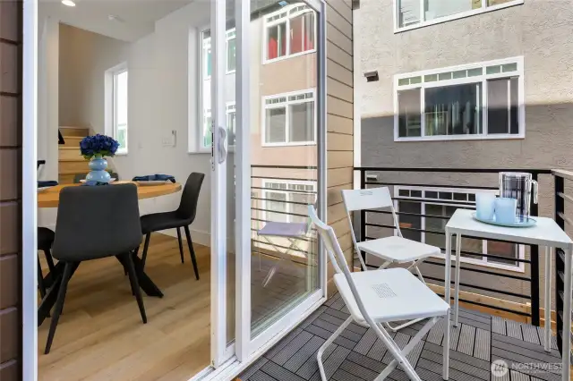 Balcony of kitchen and dining area.