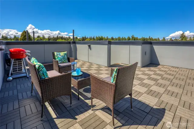 Private rooftop deck with sweeping territorial views.