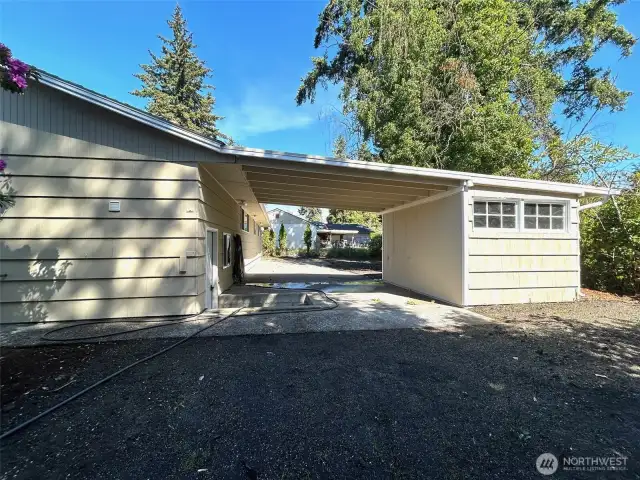 detached storage behind the house,
