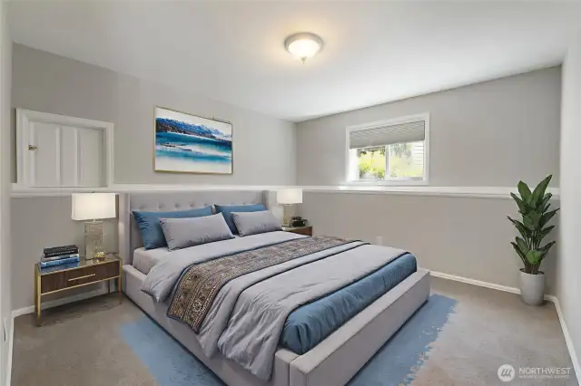 Located in the basement find a room shown as a perfect space for a bedroom.