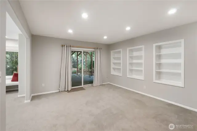 Sliding door welcomes you out onto the patio and backyard.