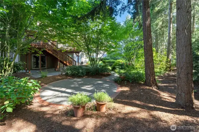 Intimate spaces in the backyard offer privacy and tranquility.