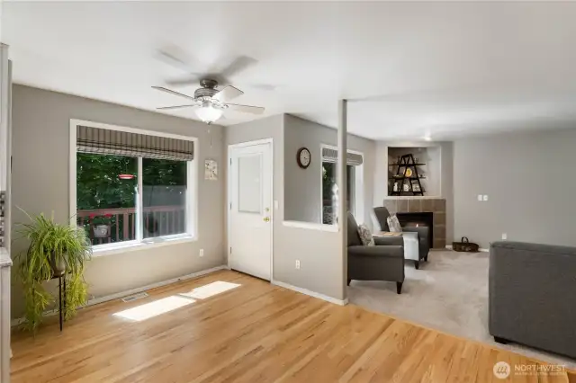 The perfect spot for a kitchen table overlooks the garden, with a door leading out to the deck—ideal for summer BBQs and outdoor entertaining.