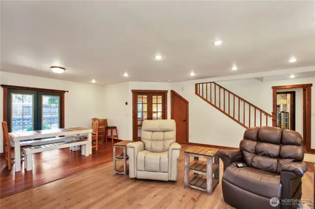 Main Floor Living Area With Brazilian Wood Floors. French Doors Heading To The Back Deck