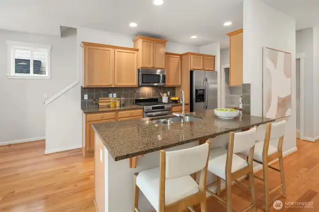 Large eat up bar in the kitchen