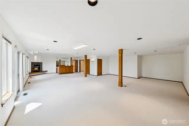 Natural light and tall ceilings in lower level.