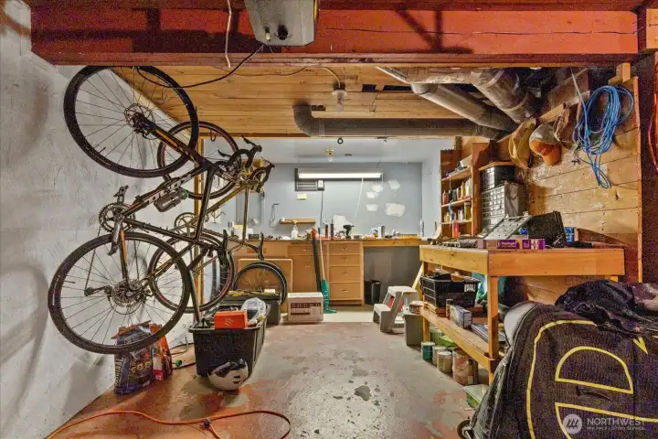 Garage with built-in shelving