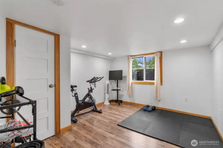 This is the basement bedroom, used as an exercise room for the seller.
