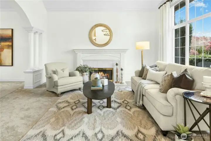 A gas fireplace anchors and draws you in to perfectly poised spaces.