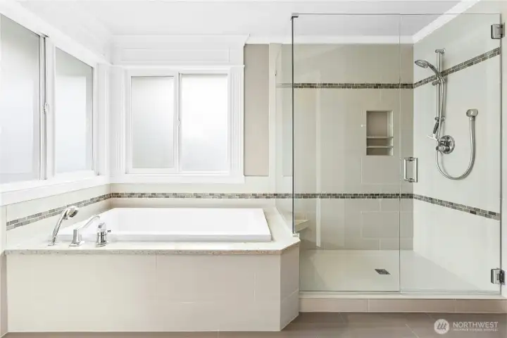 With separate tub and large shower