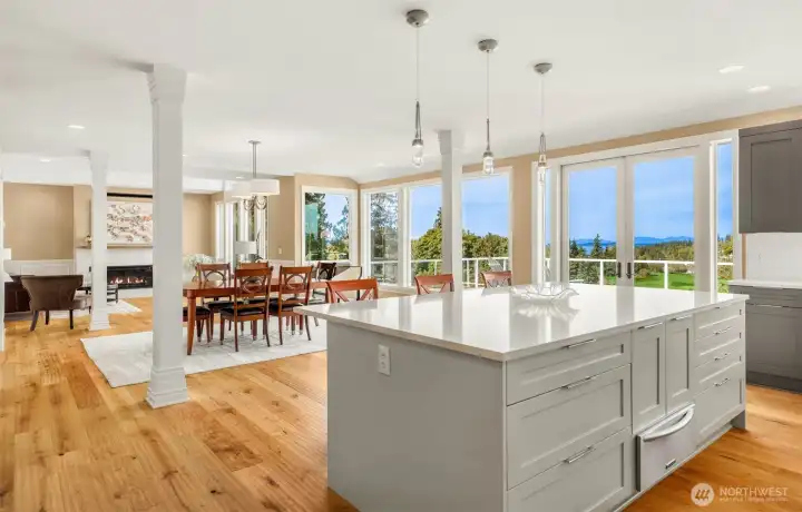 Open Concept Living and Massive Island, Huge wall of windows
