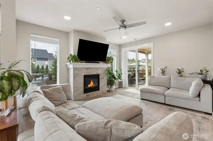 Cozy gas fireplace in the family room.