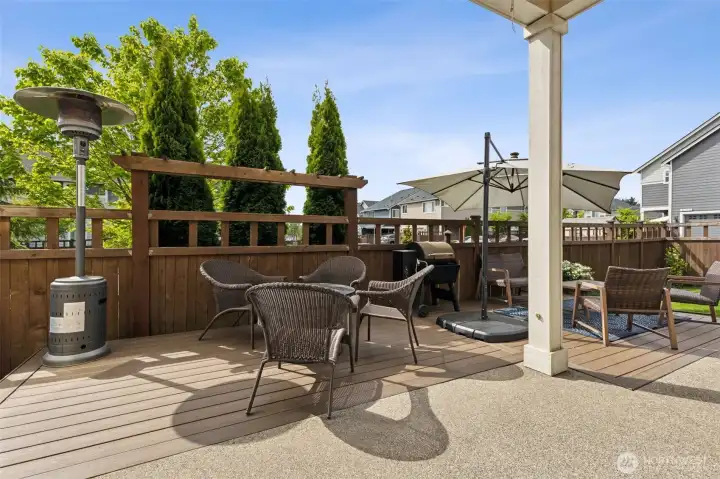 Extended patio with trex decking. Enjoy cocktails and dinner outside.