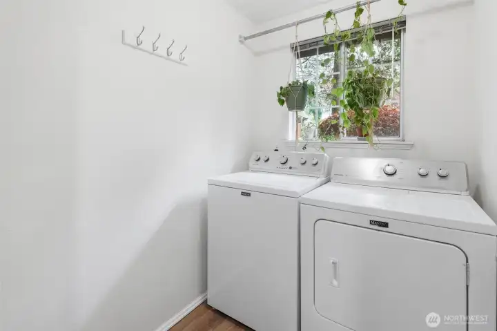 Main level laundry room for easy access and rare window for pretty views while working.