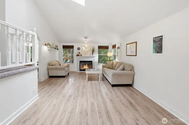 Cozy wood fireplace for relazing any time of day.