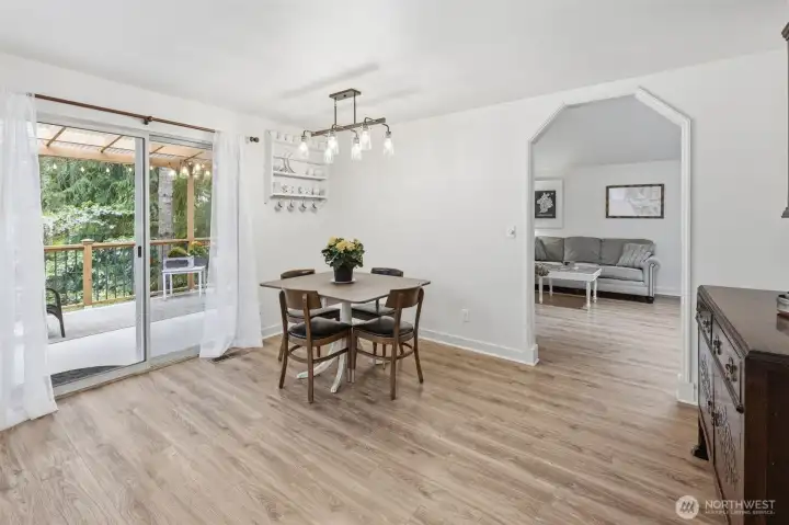 Dining area with easy access to beautiful deck