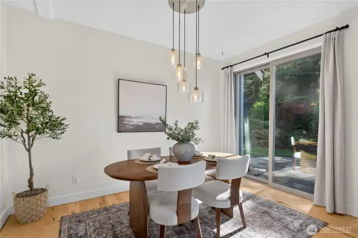 Enjoy indoor/outdoor dining with the large sliding glass door to the patio.