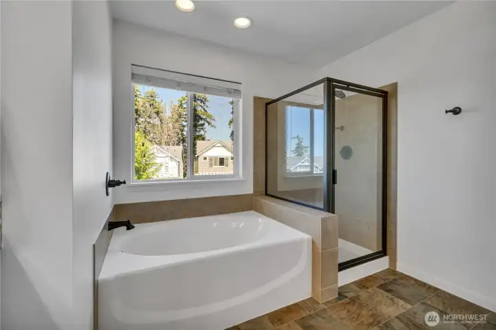 The benefits of a 5-piece bath - all the fixtures you desire - even a spot for your cozy bathrobe! The benefits of a 5-piece bath - all the fixtures you desire - even a spot for your cozy bathrobe!