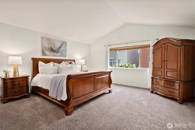 Your luxe primary suite! Vaulted ceiling, great light, and spacious!