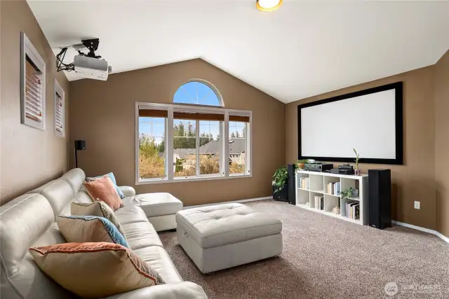 Currently used as a media room, ALL media equipment stays, including the projector & screen, and gaming consoles!