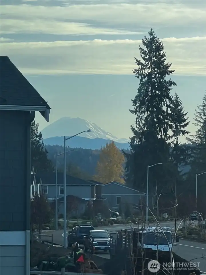Looking down the street from the Bonus Room. Mt Rainier came out today!