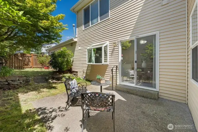The private backyard has plenty of room to play and relax.