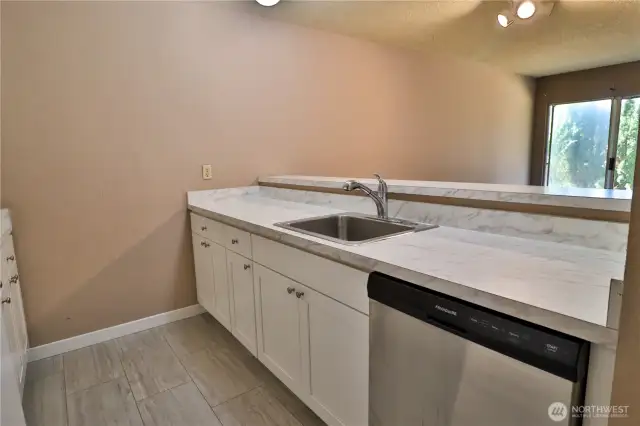 New kitchen countertops and cabinets.