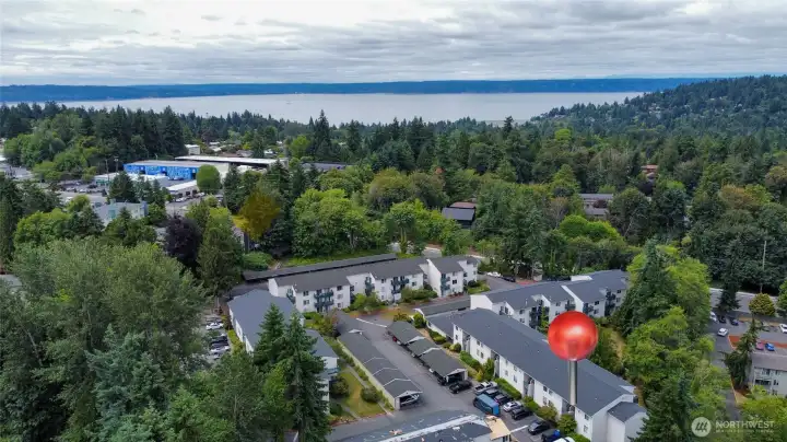 Looking West, Puget Sound is just a short drive away.