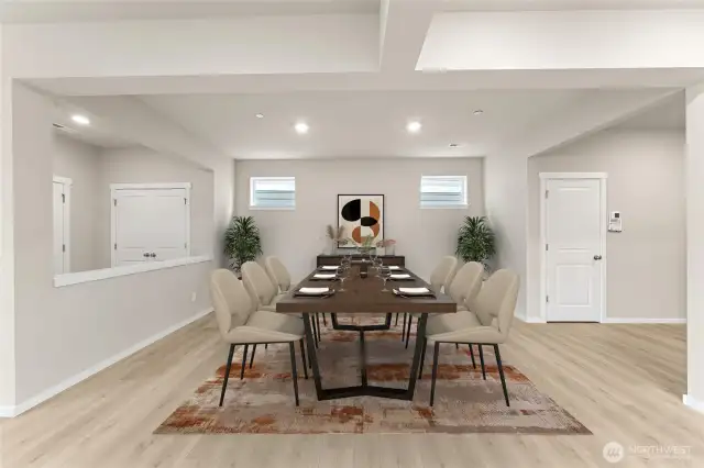 Separate dining room on main level to gather around to enjoy a great meal. Actual home is under construction and materials, colors, and finishes will vary. See site agent for details.