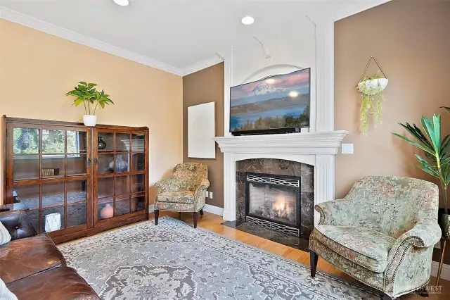The inviting family room is perfectly situated between the gourmet kitchen and the outdoor deck creating a seamless flow for both everyday living and entertaining...it's the perfect Great Room.