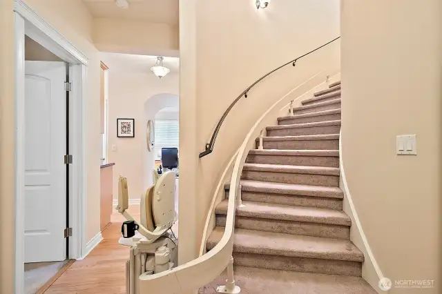Fully finished downstairs living space has its own private entrance, stair lift that connects to the main level, full kitchen, living room and washer and dryer. Plenty of room for multi-generational living, ideal for guests or rental potential.