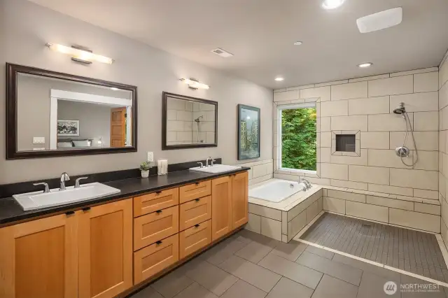 Large walk in shower and tub