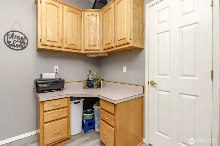 desk in laundry room for crafts or home office