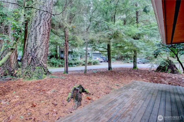 Composite Wrap-around Deck with very natural landscaping.