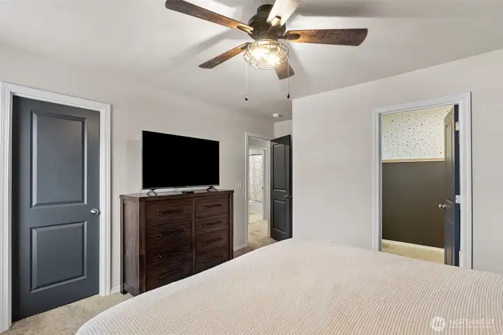 Primary bedroom with walk-in closet and private bathroom